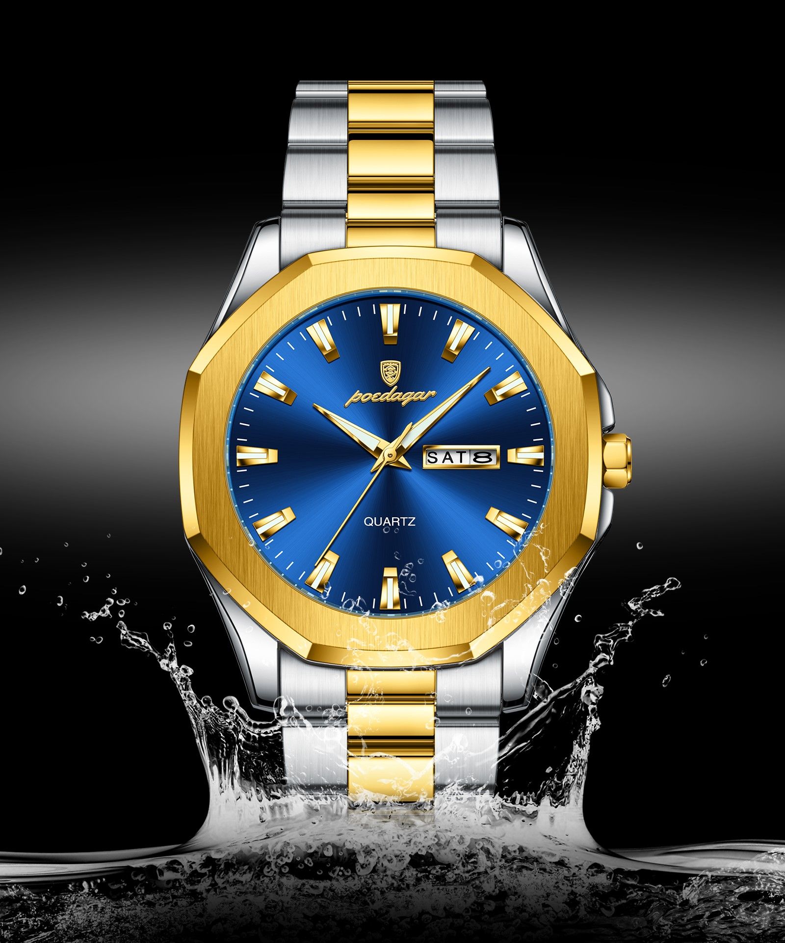 2025 POEDAGAR Luxury Men’s Waterproof Quartz Watch – Original Design Luminous Display, Week and Date Function Durable Stainless Steel, Sport Chronograph Everyday Wear