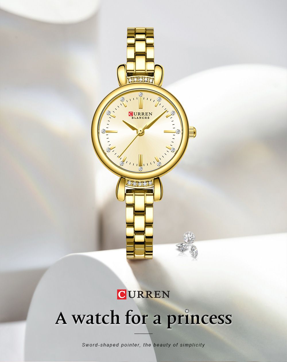 2025 CURREN Top Brand Elegant Dress Watch for Women Shining Rhinestones Gold Stainless Steel Bracelet and Diamond Design Waterproof and Exquisite Fashionable Quartz Wristwatch