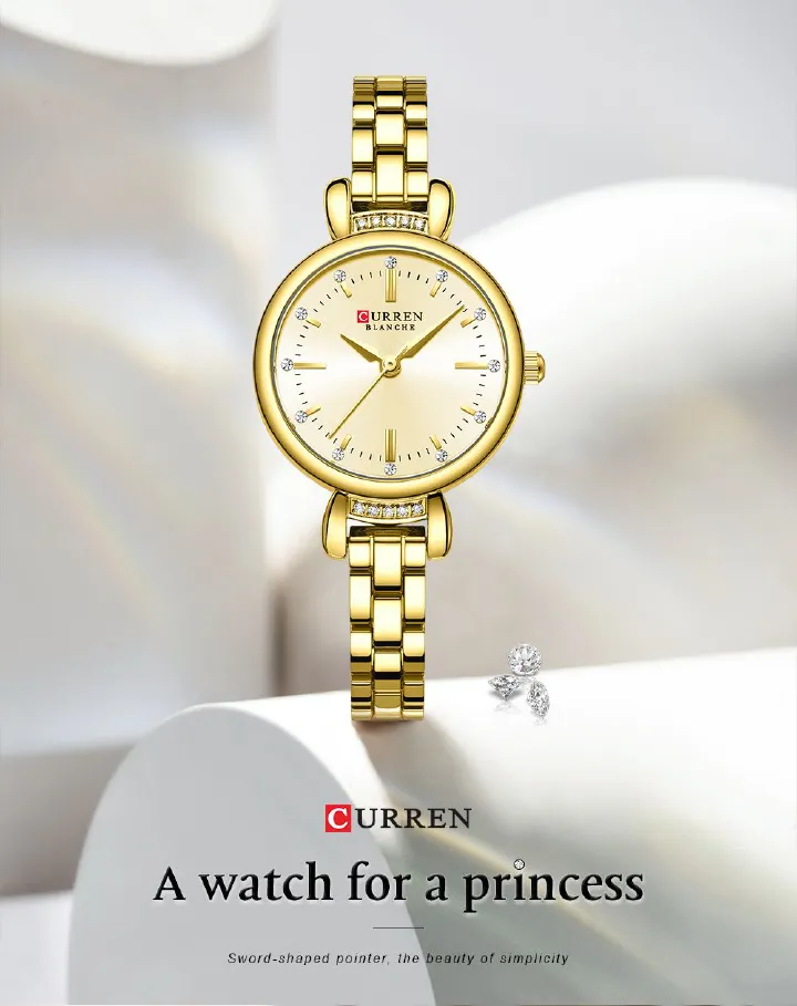 2025 CURREN Top Brand Elegant Dress Watch for Women Shining Rhinestones Gold Stainless Steel Bracelet and Diamond Design Waterproof and Exquisite Fashionable Quartz Wristwatch