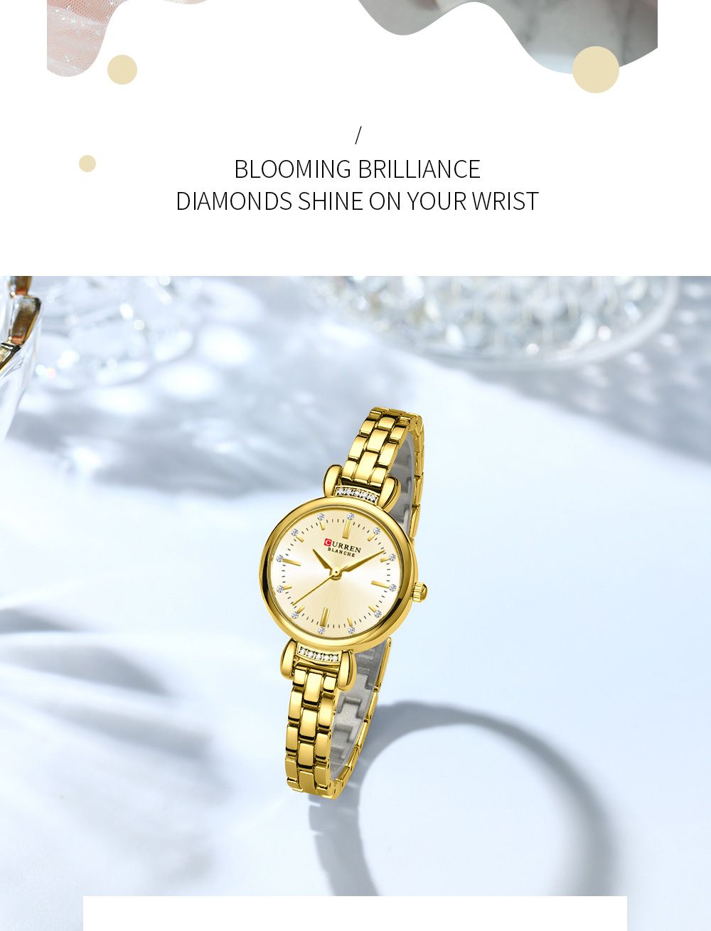 2025 CURREN Top Brand Elegant Dress Watch for Women Shining Rhinestones Gold Stainless Steel Bracelet and Diamond Design Waterproof and Exquisite Fashionable Quartz Wristwatch