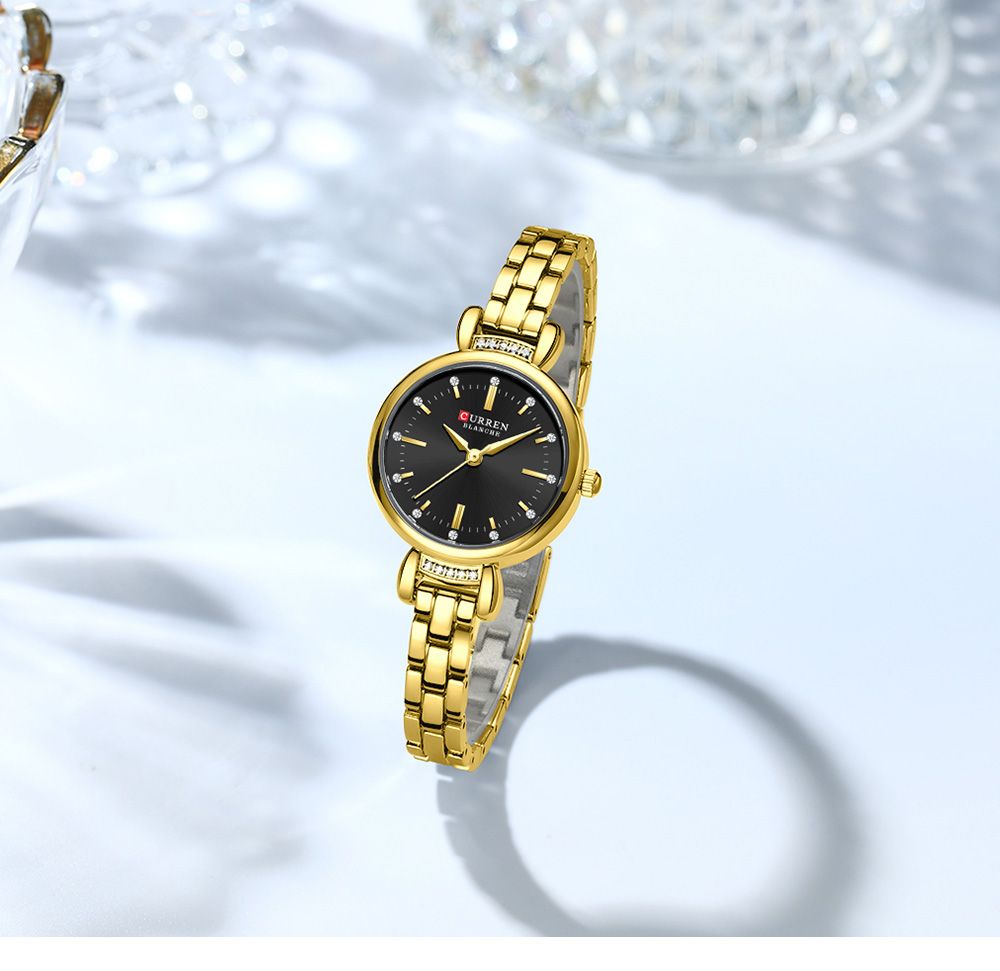 2025 CURREN Top Brand Elegant Dress Watch for Women Shining Rhinestones Gold Stainless Steel Bracelet and Diamond Design Waterproof and Exquisite Fashionable Quartz Wristwatch