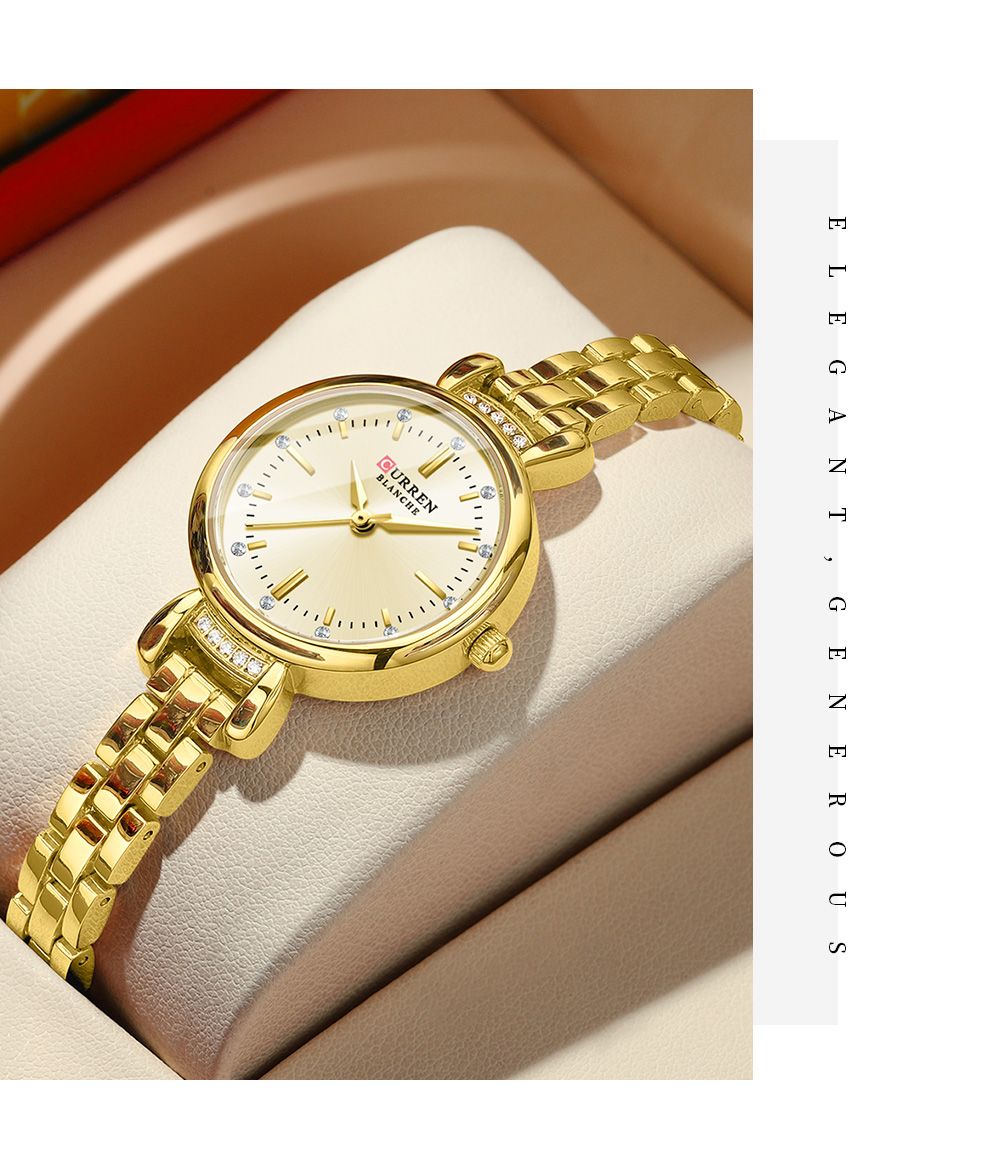 2025 CURREN Top Brand Elegant Dress Watch for Women Shining Rhinestones Gold Stainless Steel Bracelet and Diamond Design Waterproof and Exquisite Fashionable Quartz Wristwatch