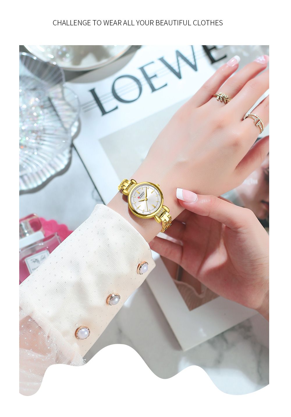 2025 CURREN Top Brand Elegant Dress Watch for Women Shining Rhinestones Gold Stainless Steel Bracelet and Diamond Design Waterproof and Exquisite Fashionable Quartz Wristwatch