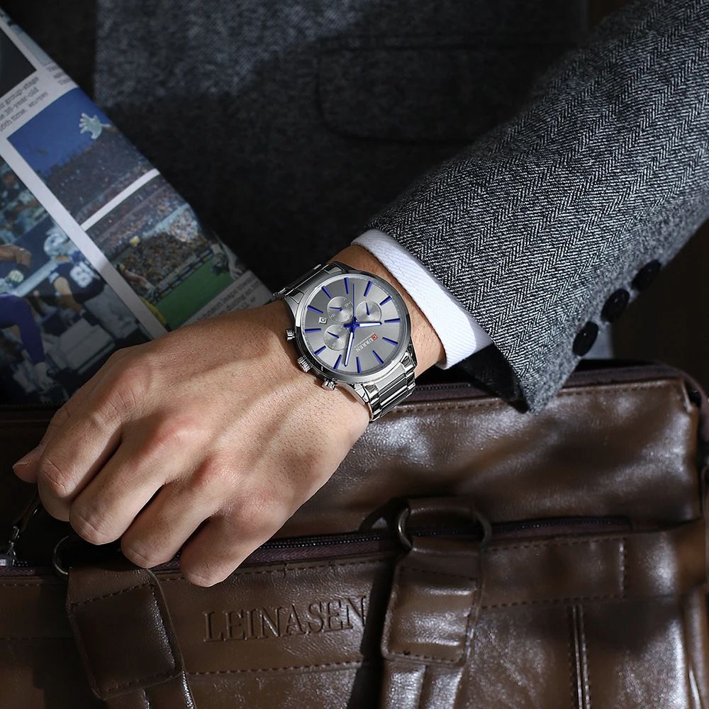 Top Brand 2025 CURREN Classic Business Luxury Men's Quartz Watch with Silver and Blue Accents Luminous Chronograph, Calendar, and Waterproof Functionality Ideal for Casual or Sports Wear