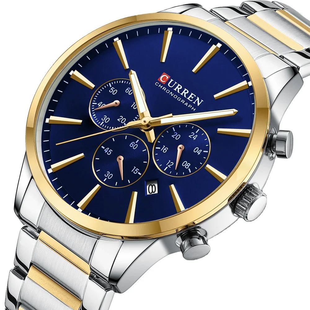 Top Brand 2025 CURREN Classic Business Luxury Men's Quartz Watch with Silver and Blue Accents Luminous Chronograph, Calendar, and Waterproof Functionality Ideal for Casual or Sports Wear