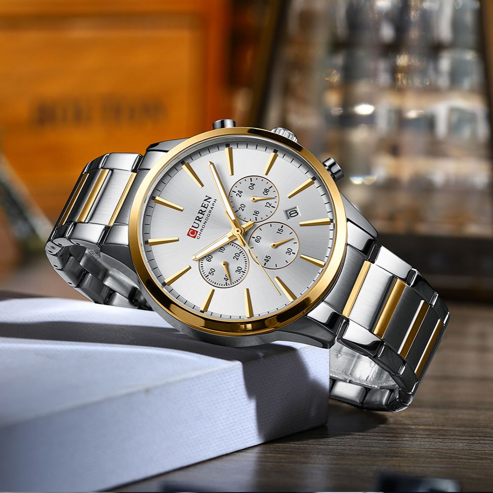 Top Brand 2025 CURREN Classic Business Luxury Men's Quartz Watch with Silver and Blue Accents Luminous Chronograph, Calendar, and Waterproof Functionality Ideal for Casual or Sports Wear