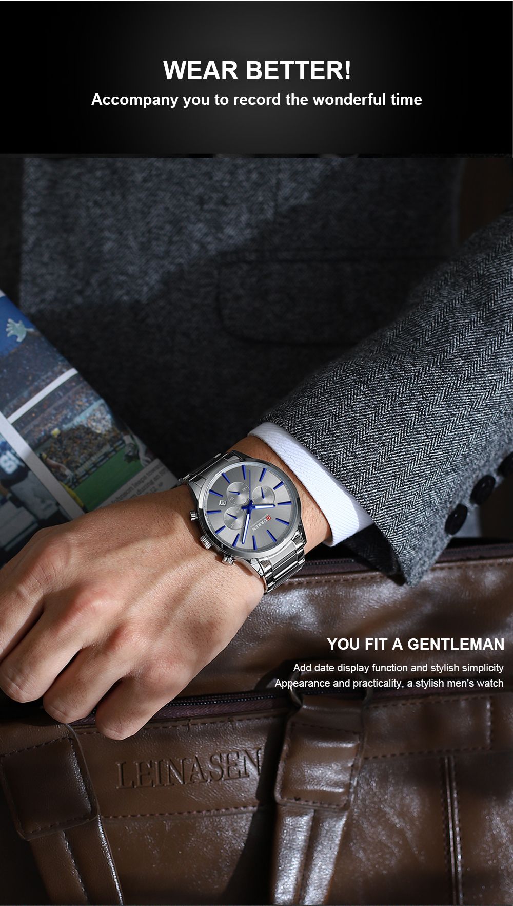 Top Brand 2025 CURREN Classic Business Luxury Men's Quartz Watch with Silver and Blue Accents Luminous Chronograph, Calendar, and Waterproof Functionality Ideal for Casual or Sports Wear