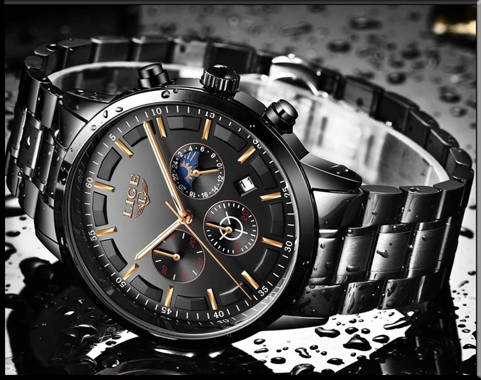 AUTHENTHIC 2025 LIGE Luxury Men's Chronograph Quartz Watch – Stainless Steel Band Reliable High-Quality Waterproof Auto Date Complete Calendar Luminous Display Business Diving Everyday Wear
