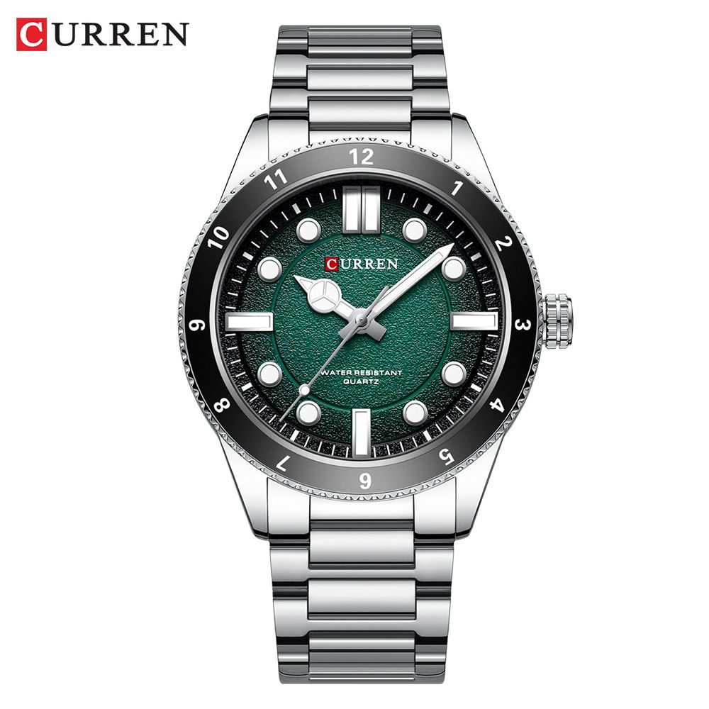CURREN 8450 Precision Japanese Movement Quartz Watch – Business and Sports Design with Blue Green Dial Analog Display Durable Stainless Steel Strap Top-Brand Chronograph Timepiece Stylish