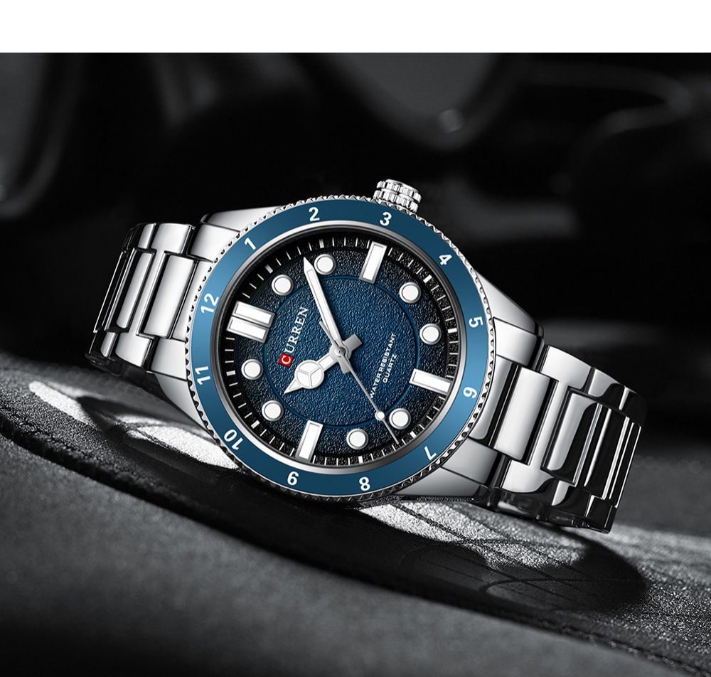 CURREN 8450 Precision Japanese Movement Quartz Watch – Business and Sports Design with Blue Green Dial Analog Display Durable Stainless Steel Strap Top-Brand Chronograph Timepiece Stylish