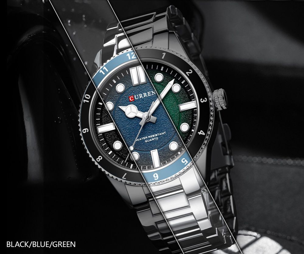 CURREN 8450 Precision Japanese Movement Quartz Watch – Business and Sports Design with Blue Green Dial Analog Display Durable Stainless Steel Strap Top-Brand Chronograph Timepiece Stylish