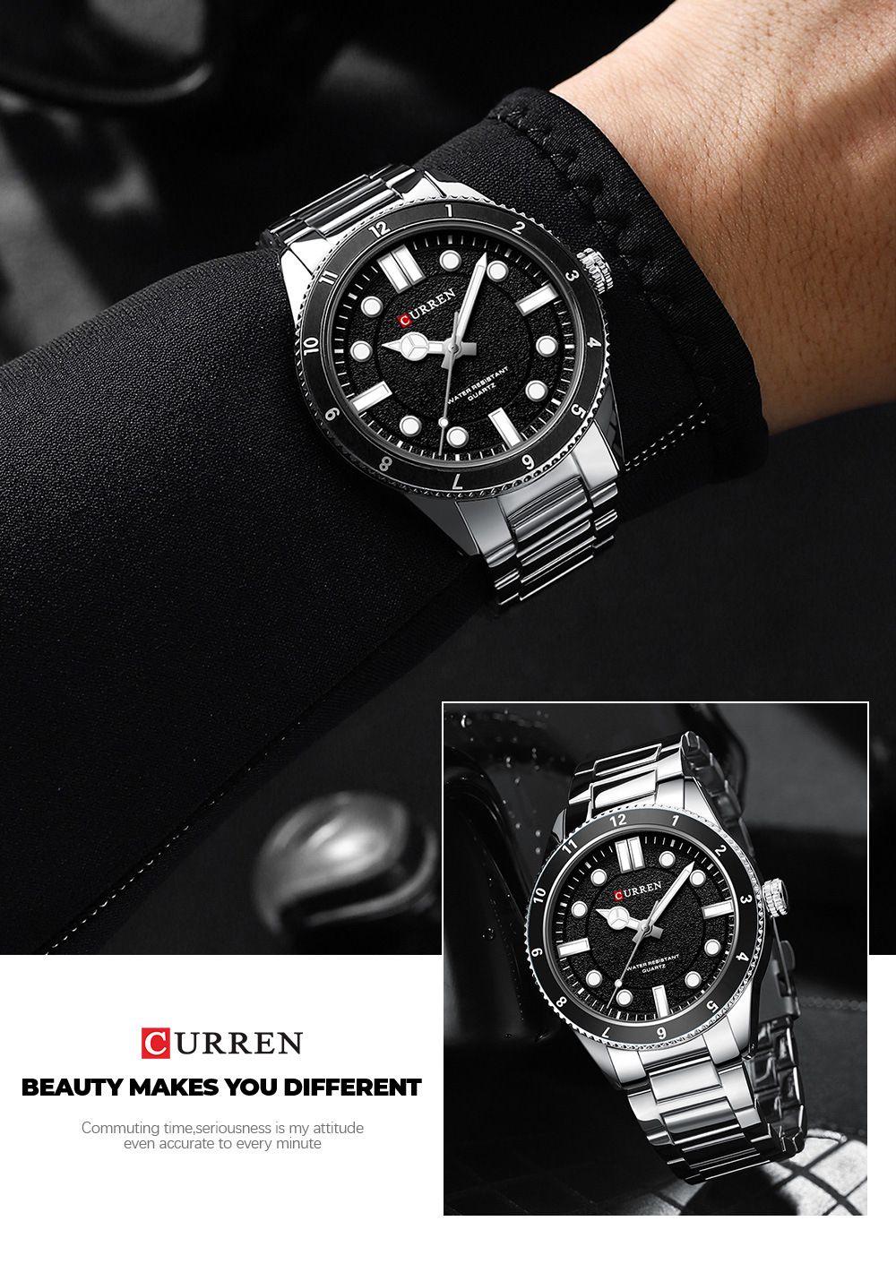 CURREN 8450 Precision Japanese Movement Quartz Watch – Business and Sports Design with Blue Green Dial Analog Display Durable Stainless Steel Strap Top-Brand Chronograph Timepiece Stylish