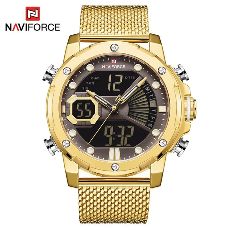 ORIGINAL 2025 NAVIFORCE Military Sports Luxury Watch – Dual Quartz Digital Stainless Steel or Mesh Steel Band Stylish Gold Finish Top-Brand Timepiece Casual Sport Army-Inspired Fashion