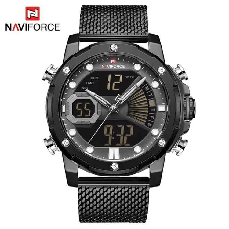 ORIGINAL 2025 NAVIFORCE Military Sports Luxury Watch – Dual Quartz Digital Stainless Steel or Mesh Steel Band Stylish Gold Finish Top-Brand Timepiece Casual Sport Army-Inspired Fashion