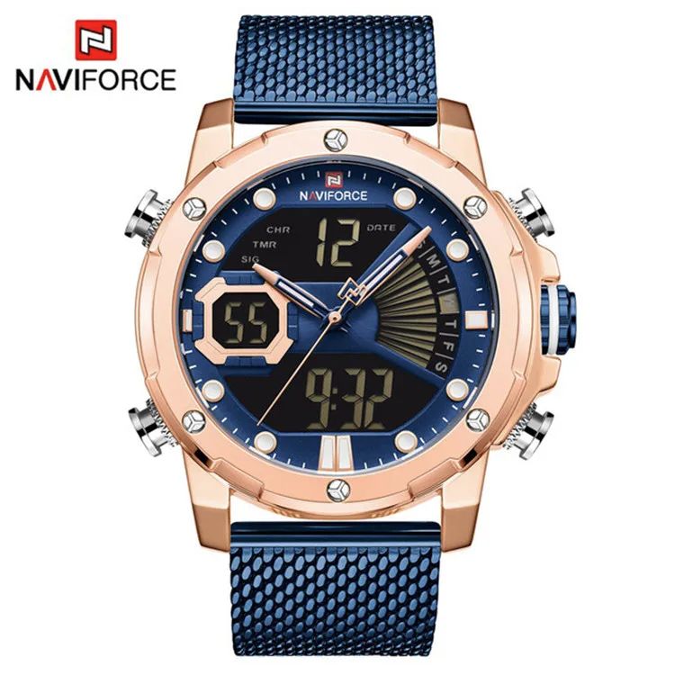ORIGINAL 2025 NAVIFORCE Military Sports Luxury Watch – Dual Quartz Digital Stainless Steel or Mesh Steel Band Stylish Gold Finish Top-Brand Timepiece Casual Sport Army-Inspired Fashion
