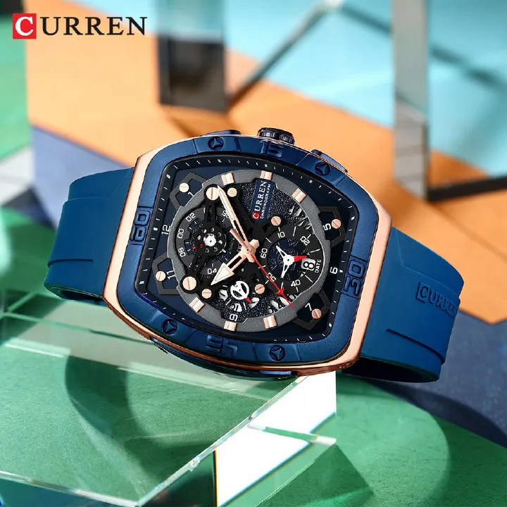 BRAND NEW CURREN Luxury Chronograph Sports Watch Top Brand Design | Waterproof Quartz Movement Classic Date Dial Luminous Hands Durable Silicone Strap Fashionable Gift Sport Fashion Everyday Elegance