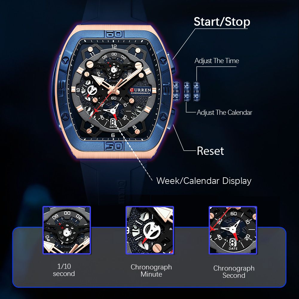 BRAND NEW CURREN Luxury Chronograph Sports Watch Top Brand Design | Waterproof Quartz Movement Classic Date Dial Luminous Hands Durable Silicone Strap Fashionable Gift Sport Fashion Everyday Elegance