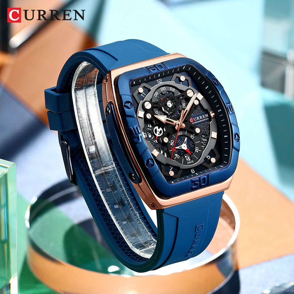 BRAND NEW CURREN Luxury Chronograph Sports Watch Top Brand Design | Waterproof Quartz Movement Classic Date Dial Luminous Hands Durable Silicone Strap Fashionable Gift Sport Fashion Everyday Elegance