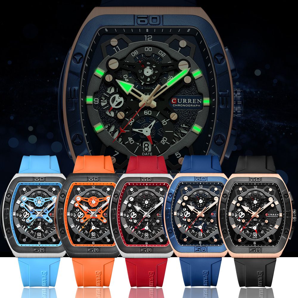 BRAND NEW CURREN Luxury Chronograph Sports Watch Top Brand Design | Waterproof Quartz Movement Classic Date Dial Luminous Hands Durable Silicone Strap Fashionable Gift Sport Fashion Everyday Elegance