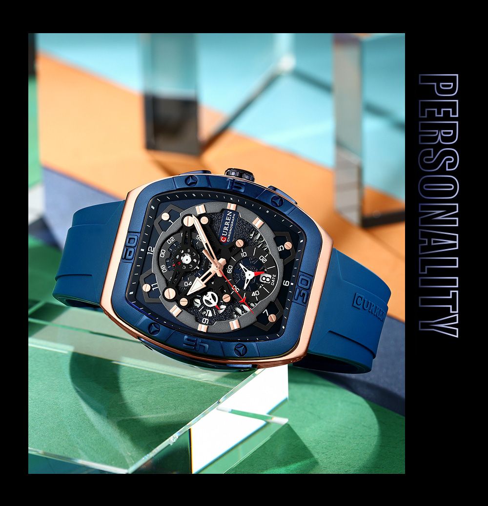BRAND NEW CURREN Luxury Chronograph Sports Watch Top Brand Design | Waterproof Quartz Movement Classic Date Dial Luminous Hands Durable Silicone Strap Fashionable Gift Sport Fashion Everyday Elegance