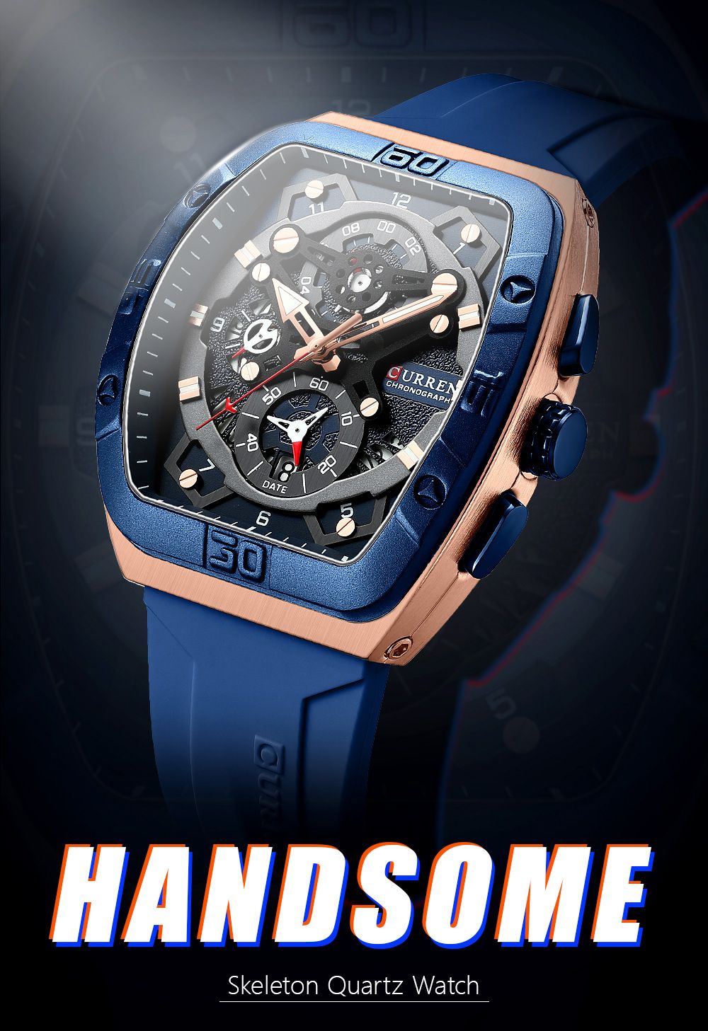 BRAND NEW CURREN Luxury Chronograph Sports Watch Top Brand Design | Waterproof Quartz Movement Classic Date Dial Luminous Hands Durable Silicone Strap Fashionable Gift Sport Fashion Everyday Elegance