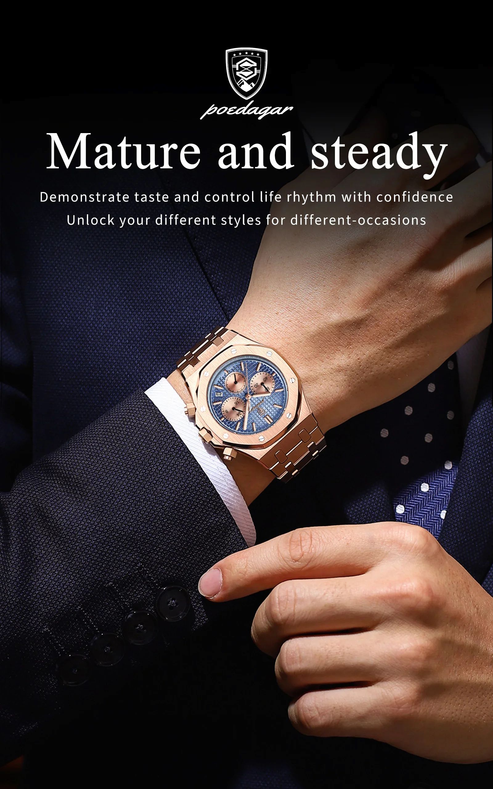 LIMITED Edition POEDAGAR 2025 Luxury Chronograph | Superior High Quality Men Quartz Stainless Steel Band Multifunctional New Designer Sport, Luminous Hands Fashion, Semi-Automatic Antique