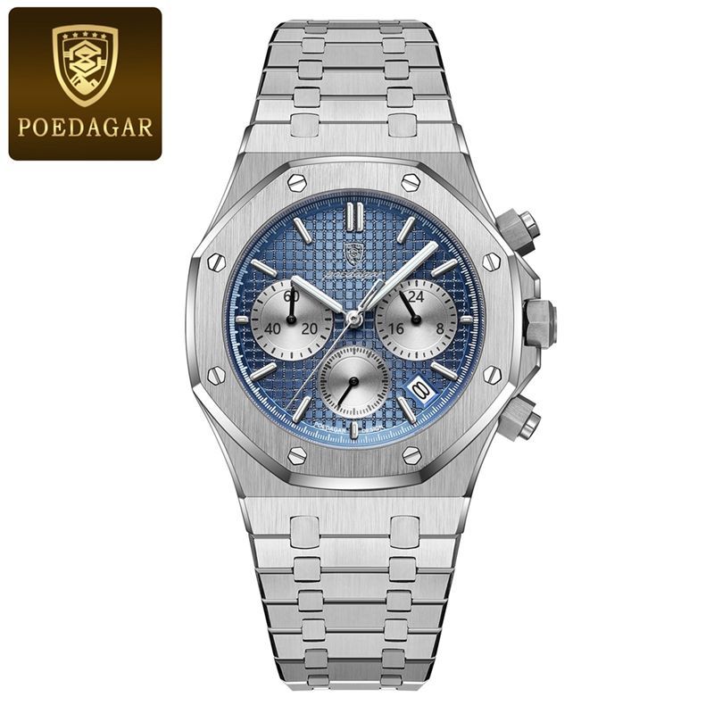 LIMITED Edition POEDAGAR 2025 Luxury Chronograph | Superior High Quality Men Quartz Stainless Steel Band Multifunctional New Designer Sport, Luminous Hands Fashion, Semi-Automatic Antique
