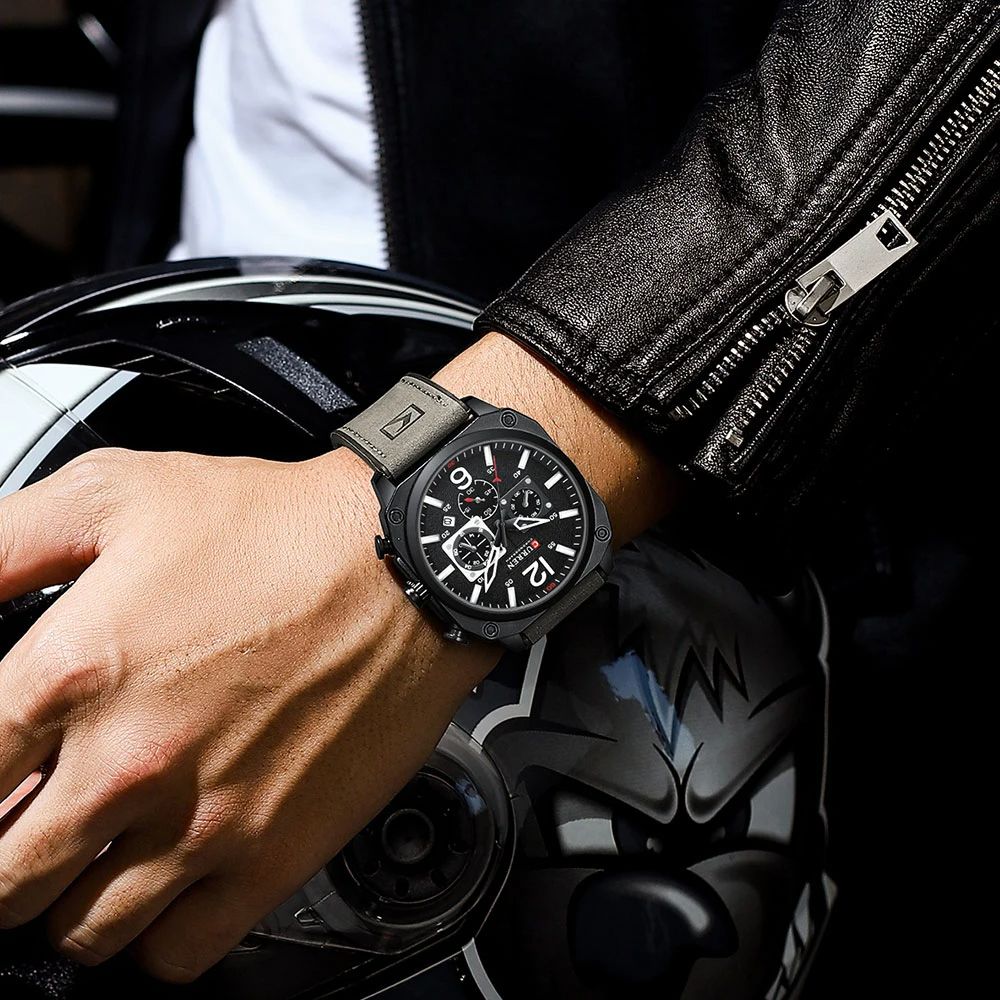 CURREN 8398 Fashion | Casual Luxury Brand for Modern Man Fashionable Leather Strap Quartz Movement Multi-Chronograph Functional Arab Numeral Markers