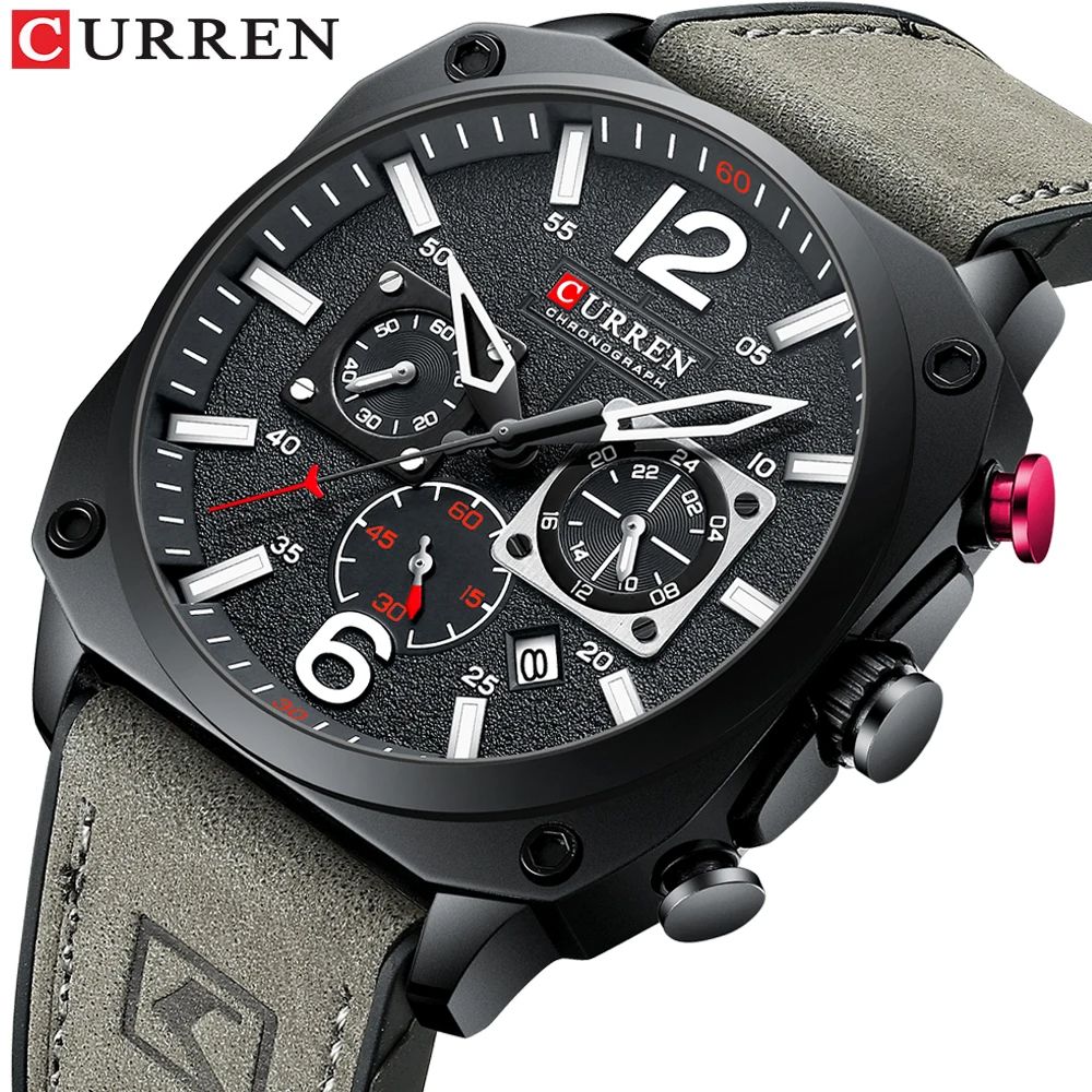 CURREN 8398 Fashion | Casual Luxury Brand for Modern Man Fashionable Leather Strap Quartz Movement Multi-Chronograph Functional Arab Numeral Markers