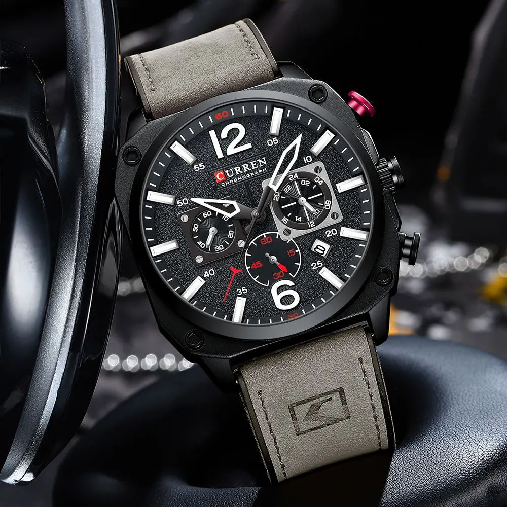 CURREN 8398 Fashion | Casual Luxury Brand for Modern Man Fashionable Leather Strap Quartz Movement Multi-Chronograph Functional Arab Numeral Markers