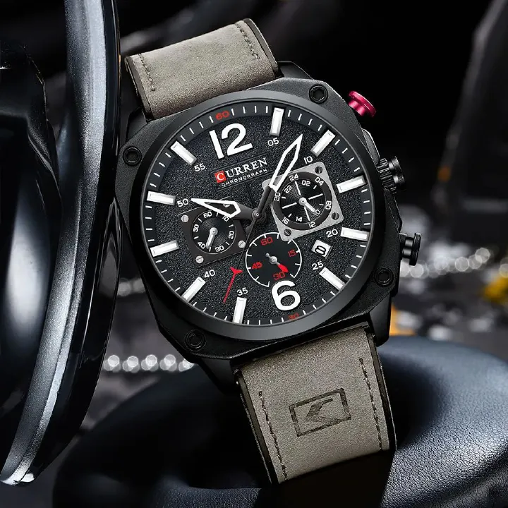 CURREN 8398 Fashion | Casual Luxury Brand for Modern Man Fashionable Leather Strap Quartz Movement Multi-Chronograph Functional Arab Numeral Markers