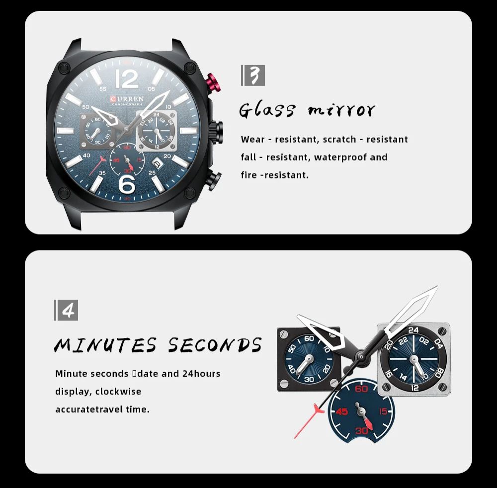 CURREN 8398 Fashion | Casual Luxury Brand for Modern Man Fashionable Leather Strap Quartz Movement Multi-Chronograph Functional Arab Numeral Markers