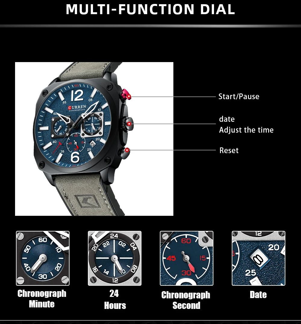 CURREN 8398 Fashion | Casual Luxury Brand for Modern Man Fashionable Leather Strap Quartz Movement Multi-Chronograph Functional Arab Numeral Markers