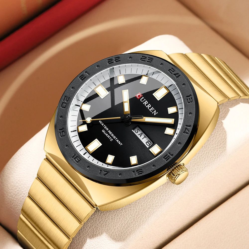 High Quality CURREN 8473 | Brand Luxury Business Fashion Elegant Stainless Steel Strap Complete Luminous Dual Calendar Multiple Time Zone Hollow Out Small Three Needle Clock