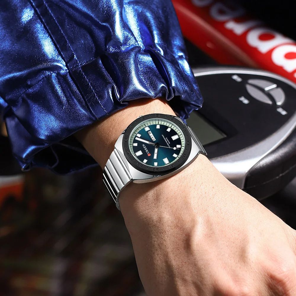 High Quality CURREN 8473 | Brand Luxury Business Fashion Elegant Stainless Steel Strap Complete Luminous Dual Calendar Multiple Time Zone Hollow Out Small Three Needle Clock