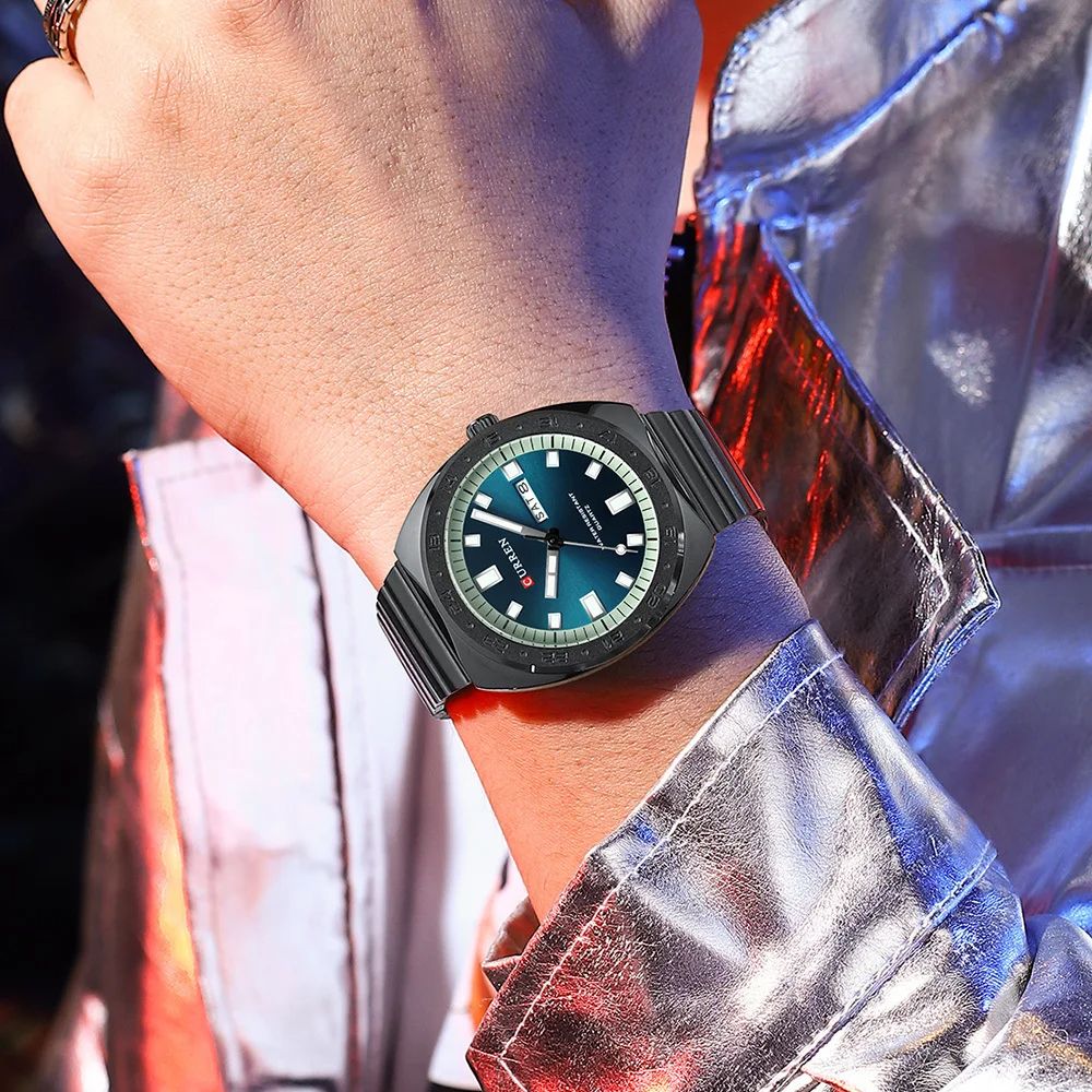 High Quality CURREN 8473 | Brand Luxury Business Fashion Elegant Stainless Steel Strap Complete Luminous Dual Calendar Multiple Time Zone Hollow Out Small Three Needle Clock