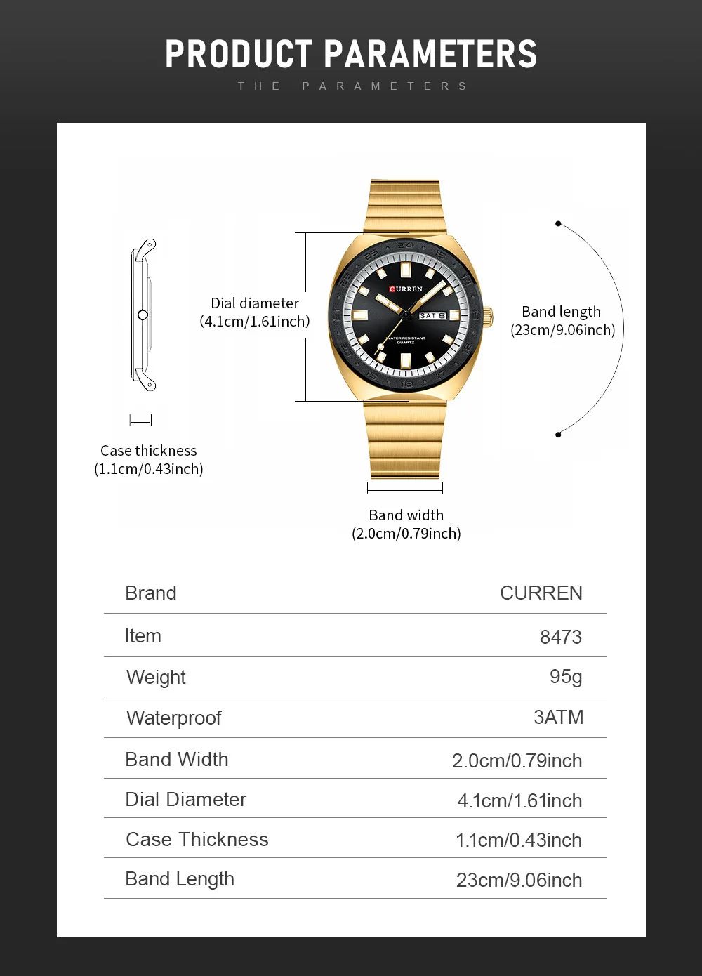 High Quality CURREN 8473 | Brand Luxury Business Fashion Elegant Stainless Steel Strap Complete Luminous Dual Calendar Multiple Time Zone Hollow Out Small Three Needle Clock