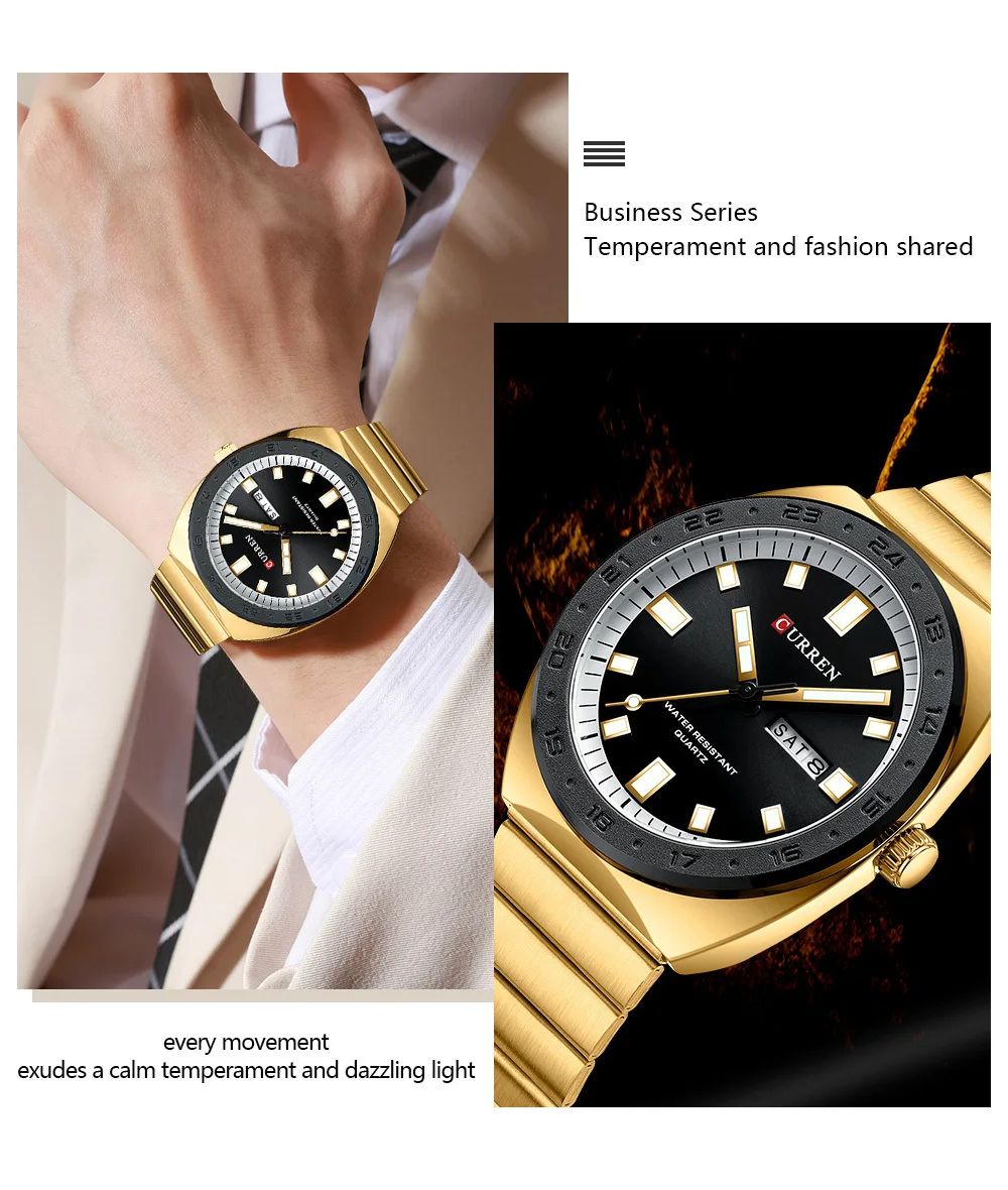 High Quality CURREN 8473 | Brand Luxury Business Fashion Elegant Stainless Steel Strap Complete Luminous Dual Calendar Multiple Time Zone Hollow Out Small Three Needle Clock