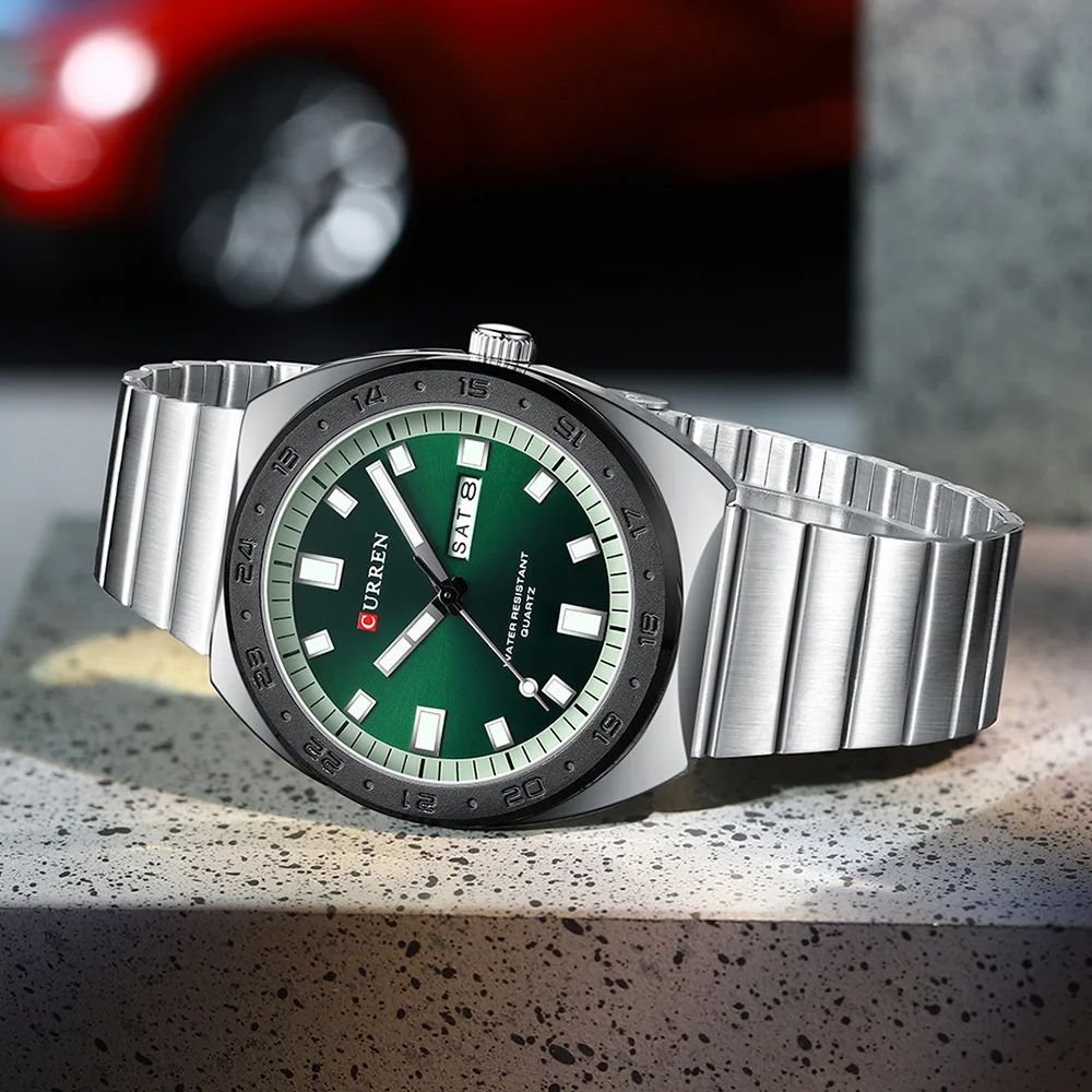 High Quality CURREN 8473 | Brand Luxury Business Fashion Elegant Stainless Steel Strap Complete Luminous Dual Calendar Multiple Time Zone Hollow Out Small Three Needle Clock