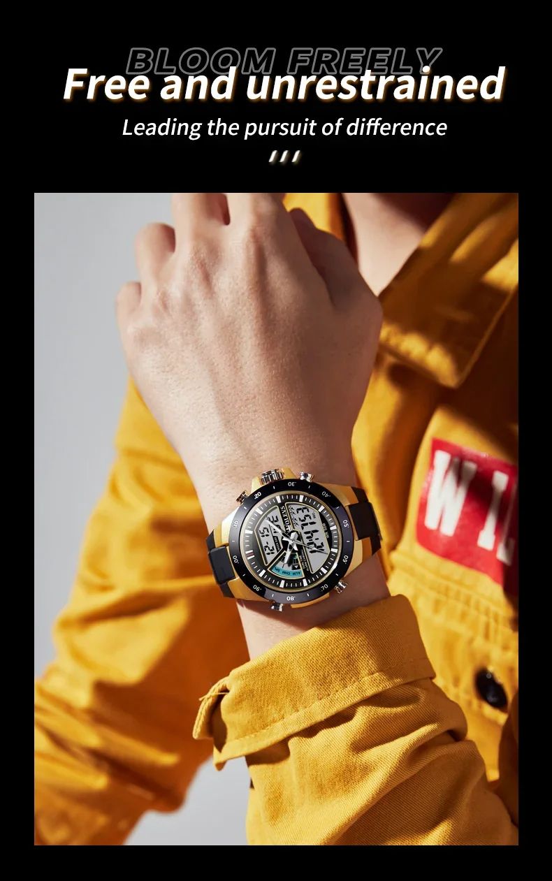 OLEVS 1110 Sports Electronic | Luminous Vibration Clock LED Display Stop Watch Complete Calendar Alarm Week Chronograph Digital Movement Harlex Dial Window