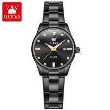 Top Romantic Couples Watch 2025 OLEVS-3621 | Wedding Type New Luxury Quartz Watches Waterproof for Men-Women Lovers in Elegant Black Complete Calendar Week Display Anti-magnetic
