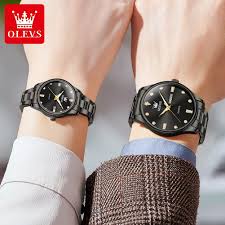 Top Romantic Couples Watch 2025 OLEVS-3621 | Wedding Type New Luxury Quartz Watches Waterproof for Men-Women Lovers in Elegant Black Complete Calendar Week Display Anti-magnetic