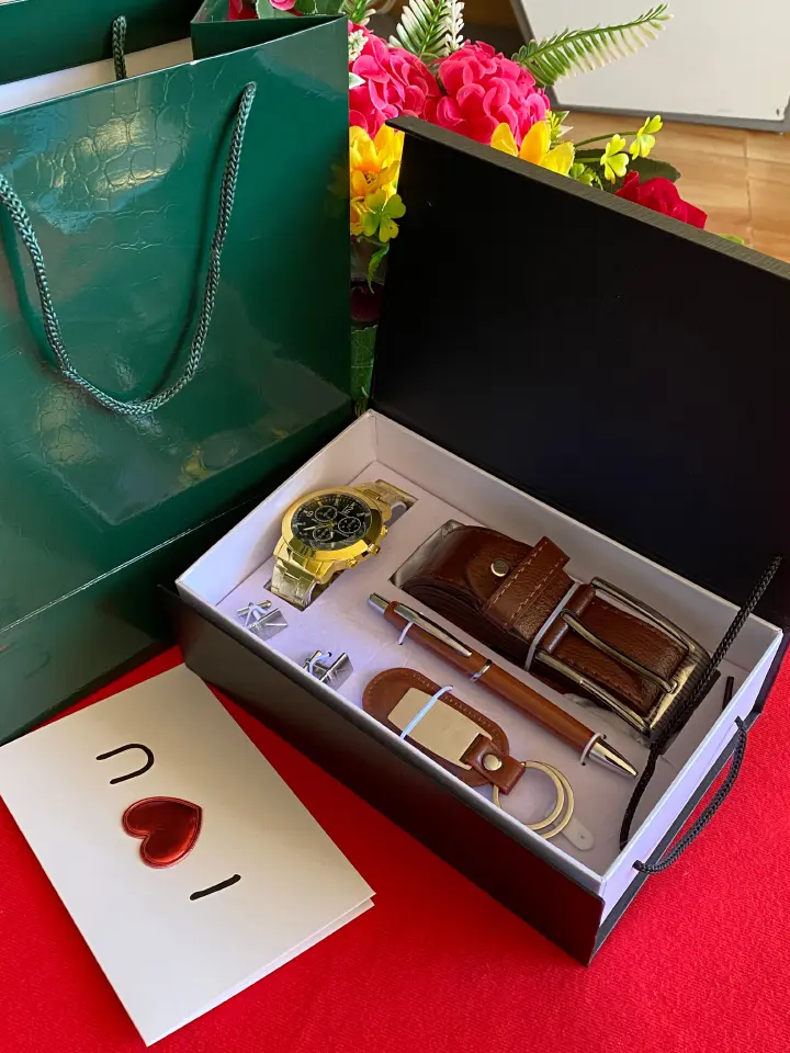 VALENTINE Men Gift Pack | High Quality Watch, Office Pen, Unique Keyholder, Imported Cufflinks and Special I LOVE YOU Card