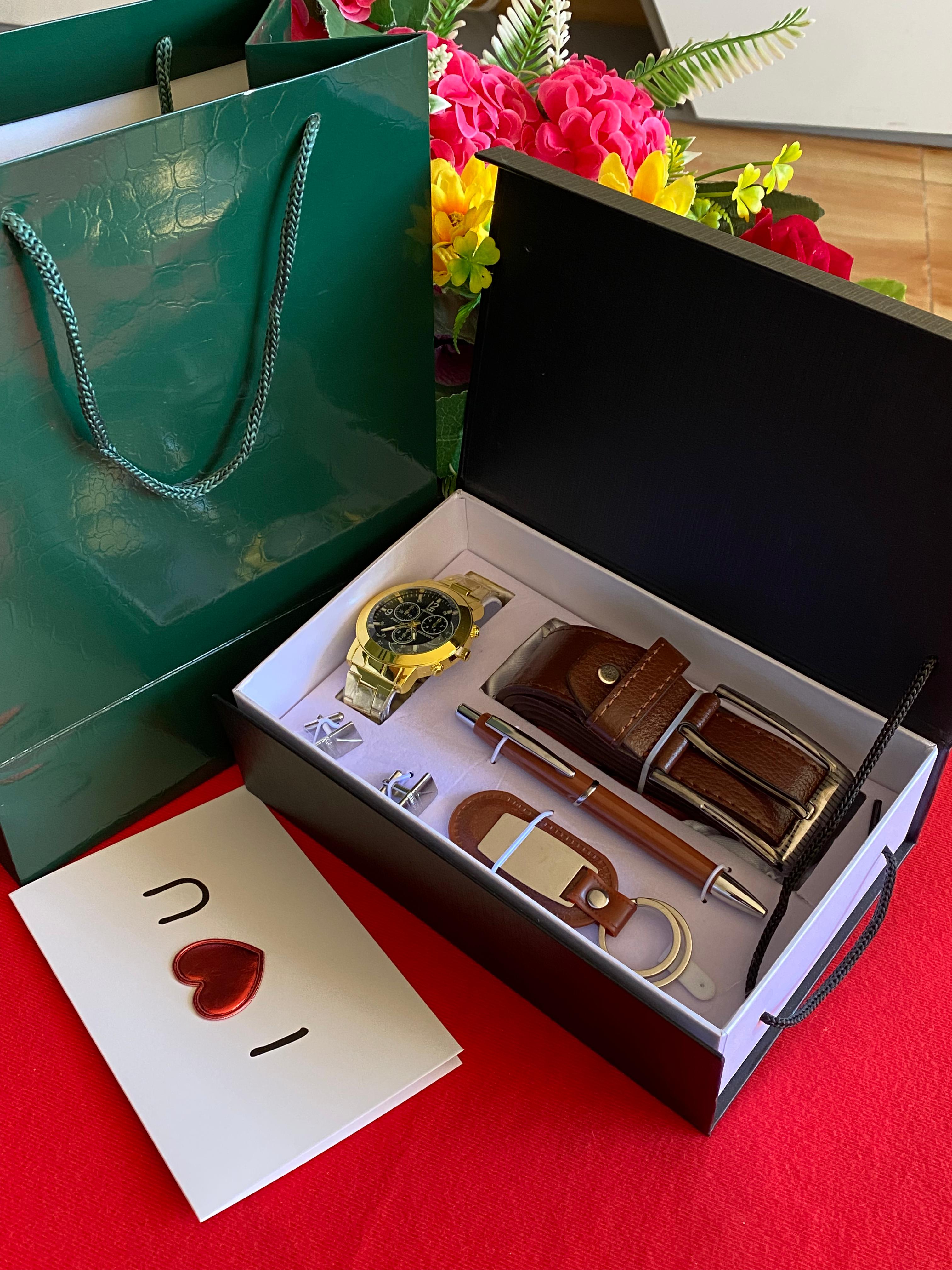 VALENTINE Men Gift Pack | High Quality Watch, Office Pen, Unique Keyholder, Imported Cufflinks and Special I LOVE YOU Card