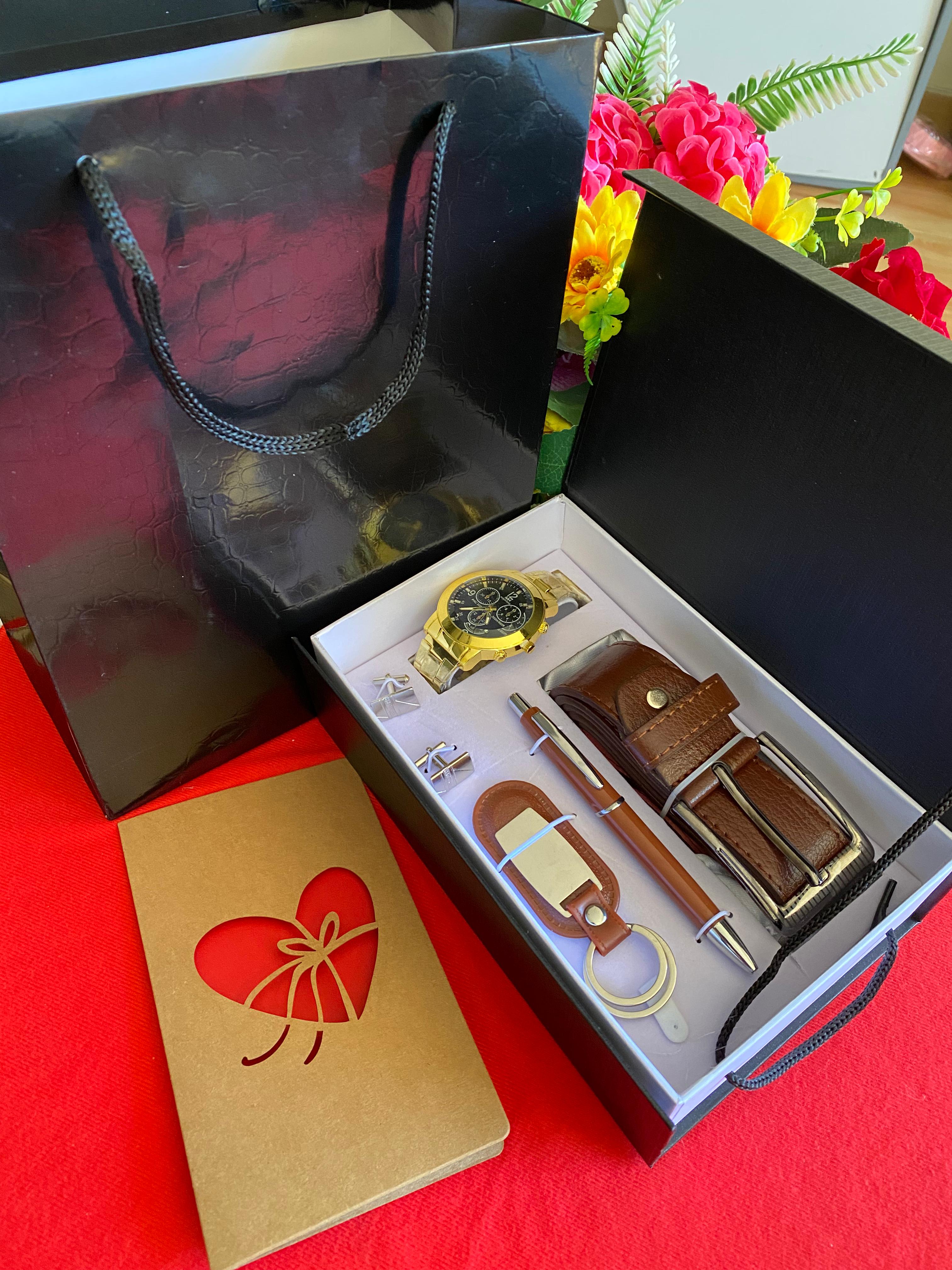 VALENTINE Men Gift Pack | High Quality Watch, Office Pen, Unique Keyholder, Imported Cufflinks and Special I LOVE YOU Card