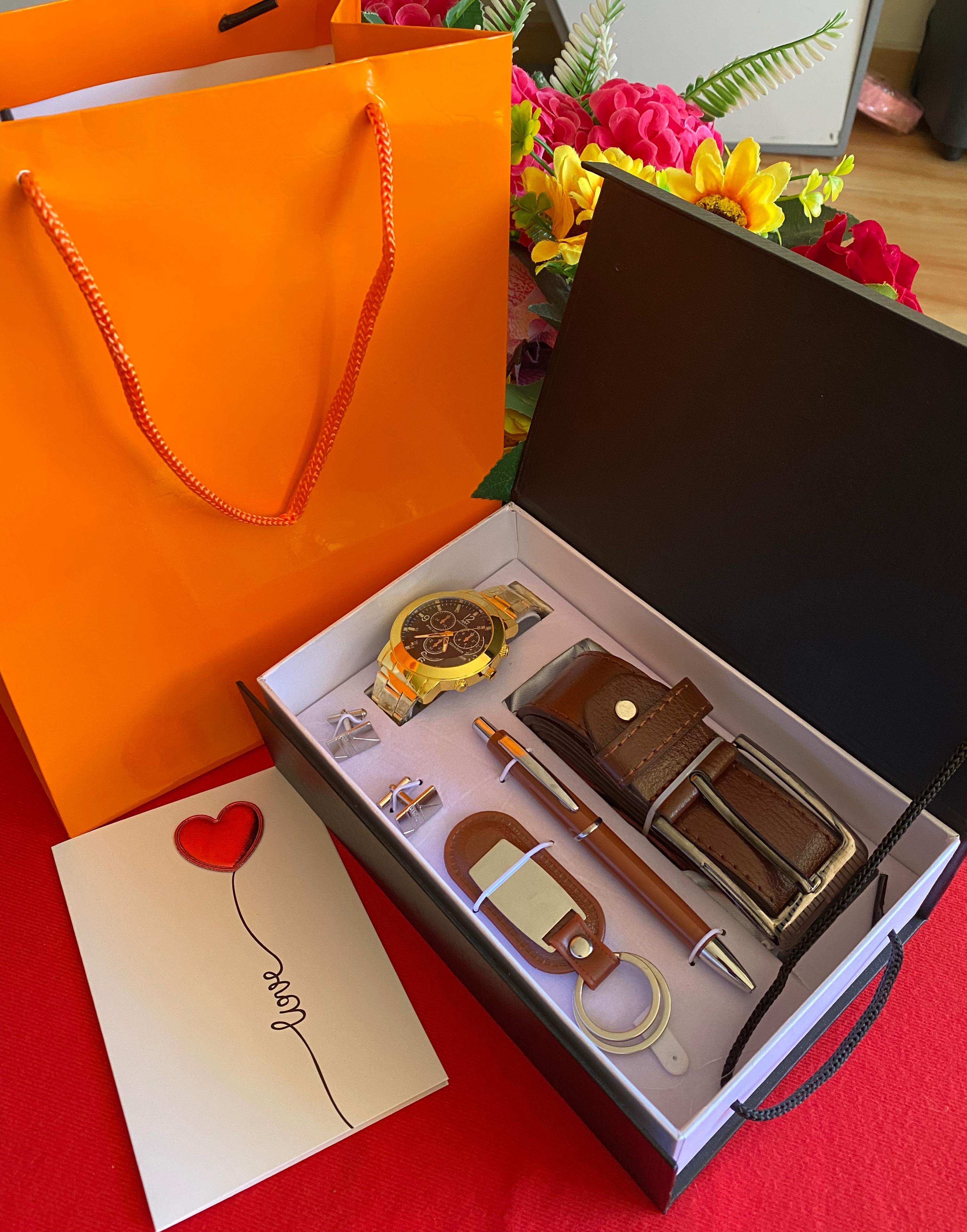 VALENTINE Men Gift Pack | High Quality Watch, Office Pen, Unique Keyholder, Imported Cufflinks and Special I LOVE YOU Card