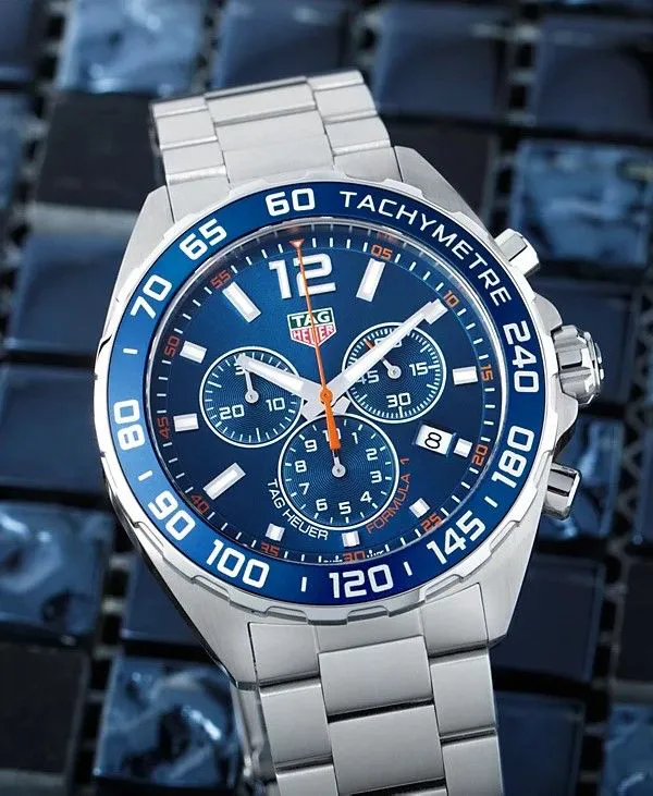 Premium Swiss Clock 0842 | Timeless Testament Icon To Racing Heritage Innovation + Swiss Automatic Movement Premium Craftmanship Refined Aesthetics Blue Bezel Luminous Hands & Sub-dials