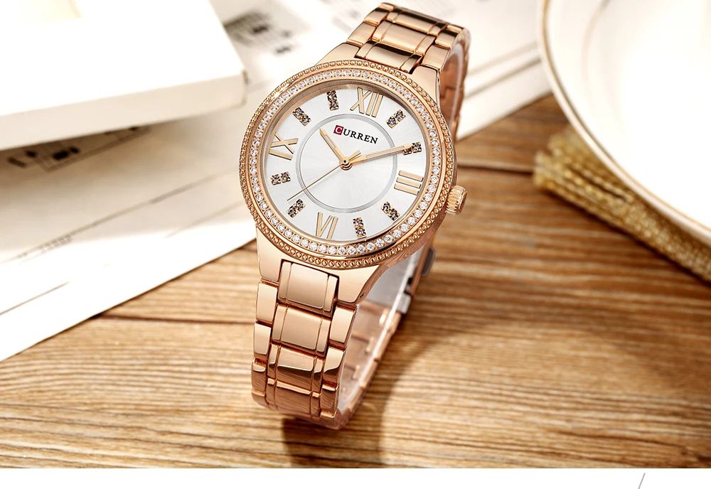 CURREN New Model | Women Original Luxury Crystal Elegant Bracelet Stainless Steel Watch + Unique Luminous Day/Date Chronograph Fashion Luxury Business