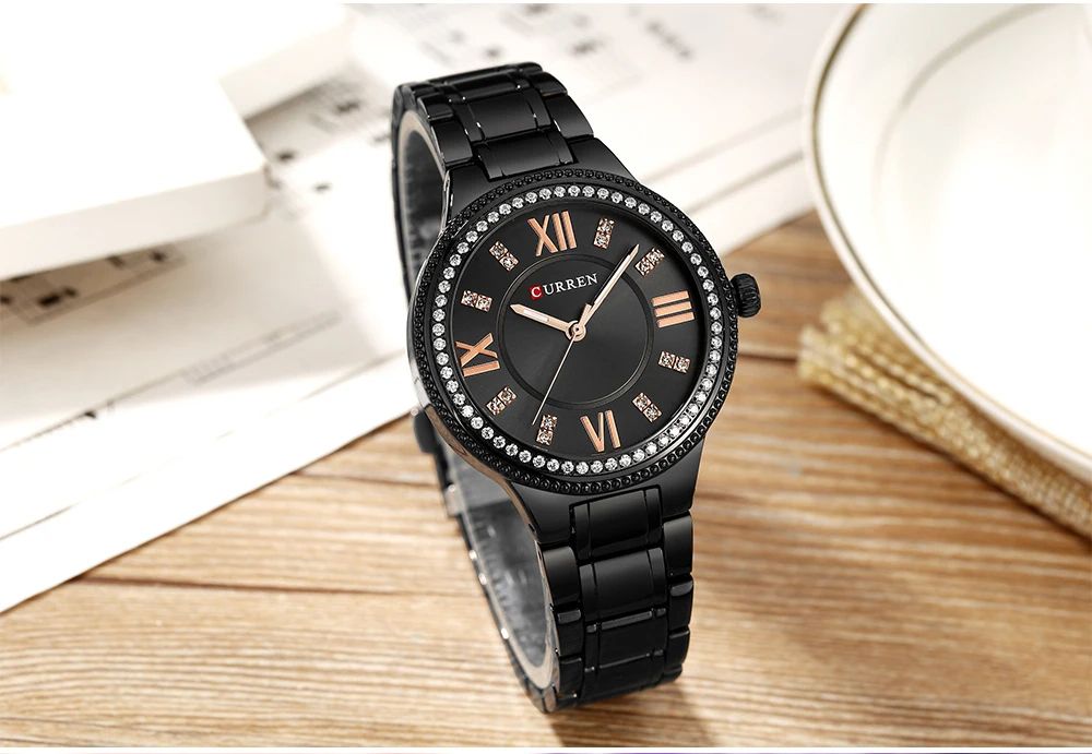 CURREN New Model | Women Original Luxury Crystal Elegant Bracelet Stainless Steel Watch + Unique Luminous Day/Date Chronograph Fashion Luxury Business