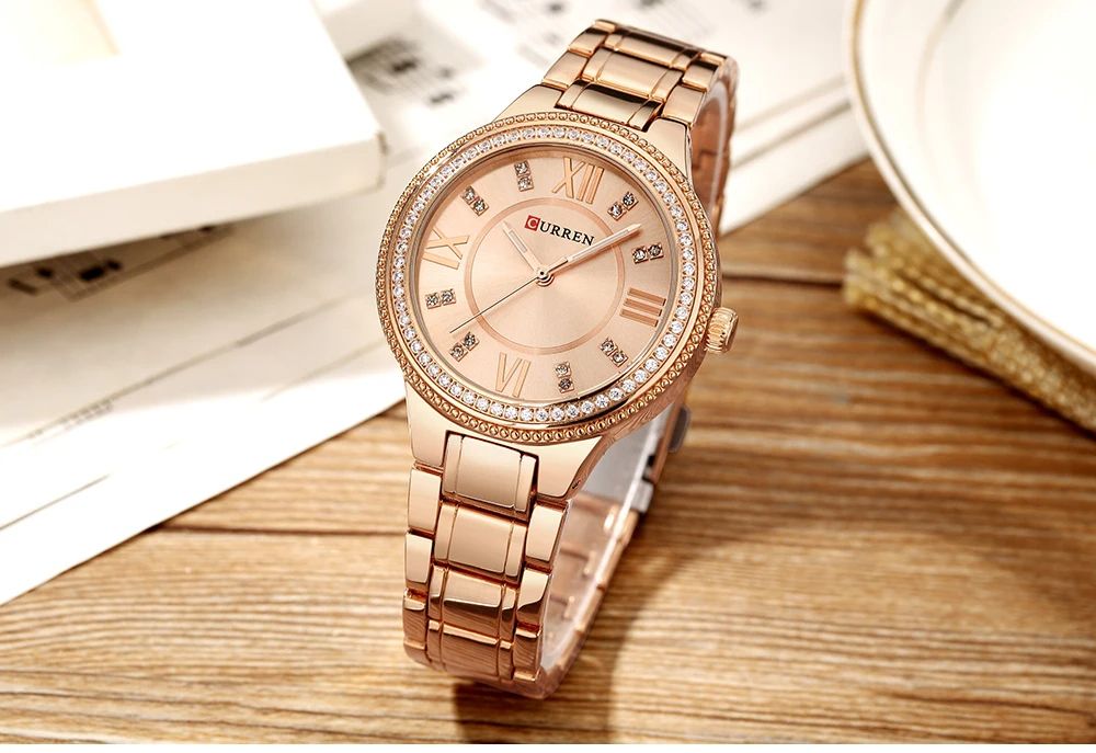 CURREN New Model | Women Original Luxury Crystal Elegant Bracelet Stainless Steel Watch + Unique Luminous Day/Date Chronograph Fashion Luxury Business